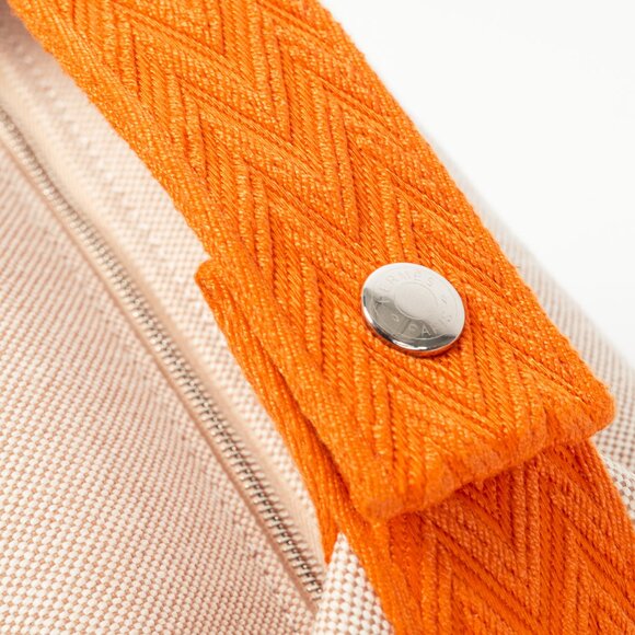 Hermes Bride-a-Brac Small Model Natural Canvas & Orange Chevron Strap Case - Picture 8 of 14